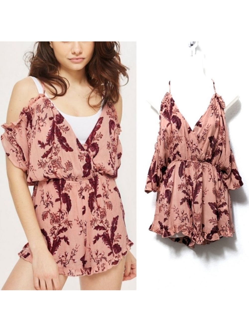 NWT TOPSHOP Floral Cold Shoulder Romper Playsuit S